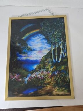 Louis Comfort Tiffany Double Rainbow Stained Art Glass Sun Catcher & Brass Fram